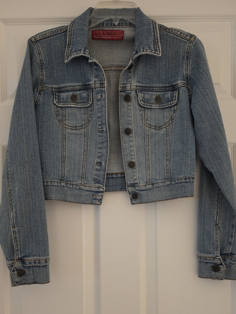 Hot Kiss Washed Blue Cropped Denim Jacket
